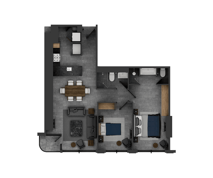 Planta arquitectónica departamento Be Grand Reforma 2 recamaras.